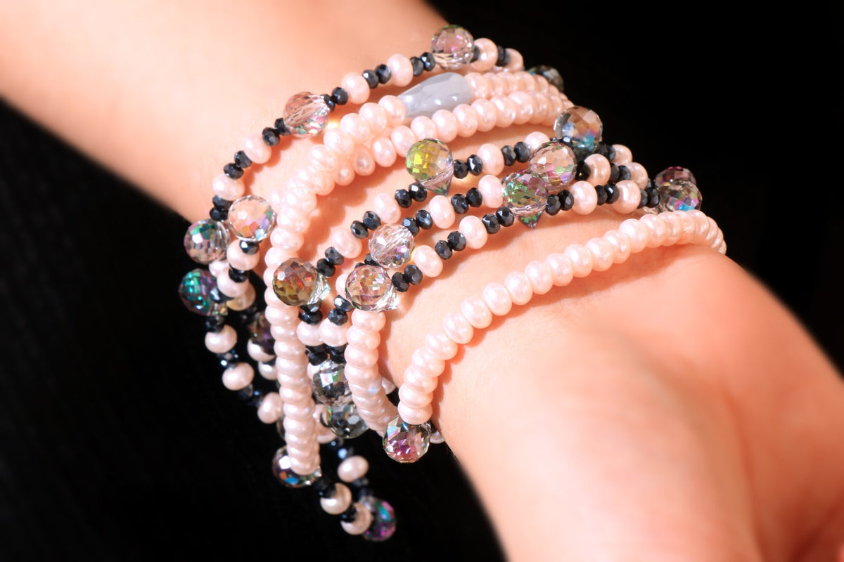 Crystal drop pearl wrap 2 in 1 bracelet & necklace